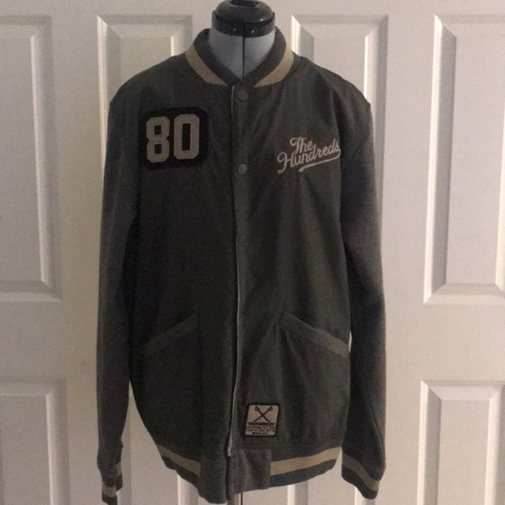 New The Hundreds Drawing Lines Streetwear Olive Green w/ Gray Jacket Coat L
